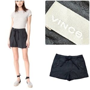 Vince High End Designer Utility Linen Blend Navy Blue Shorts High Rise Pockets